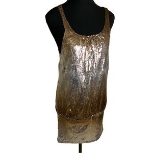 ZARA TRF Sequin Sleeveless Mini Dress Tunic Silver Bronze Sparkle Y2K Size Small